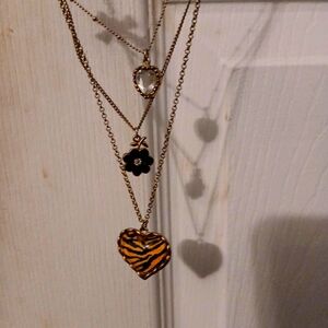 Gold and Black Heart Charm Necklace with Layered Chains,Vintage BETSEY JOHNSON